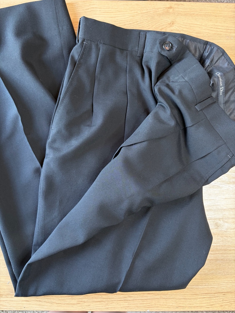 Vintage Christian Dior Mens Black Pleated Front Dress Pants Trousers 36x30